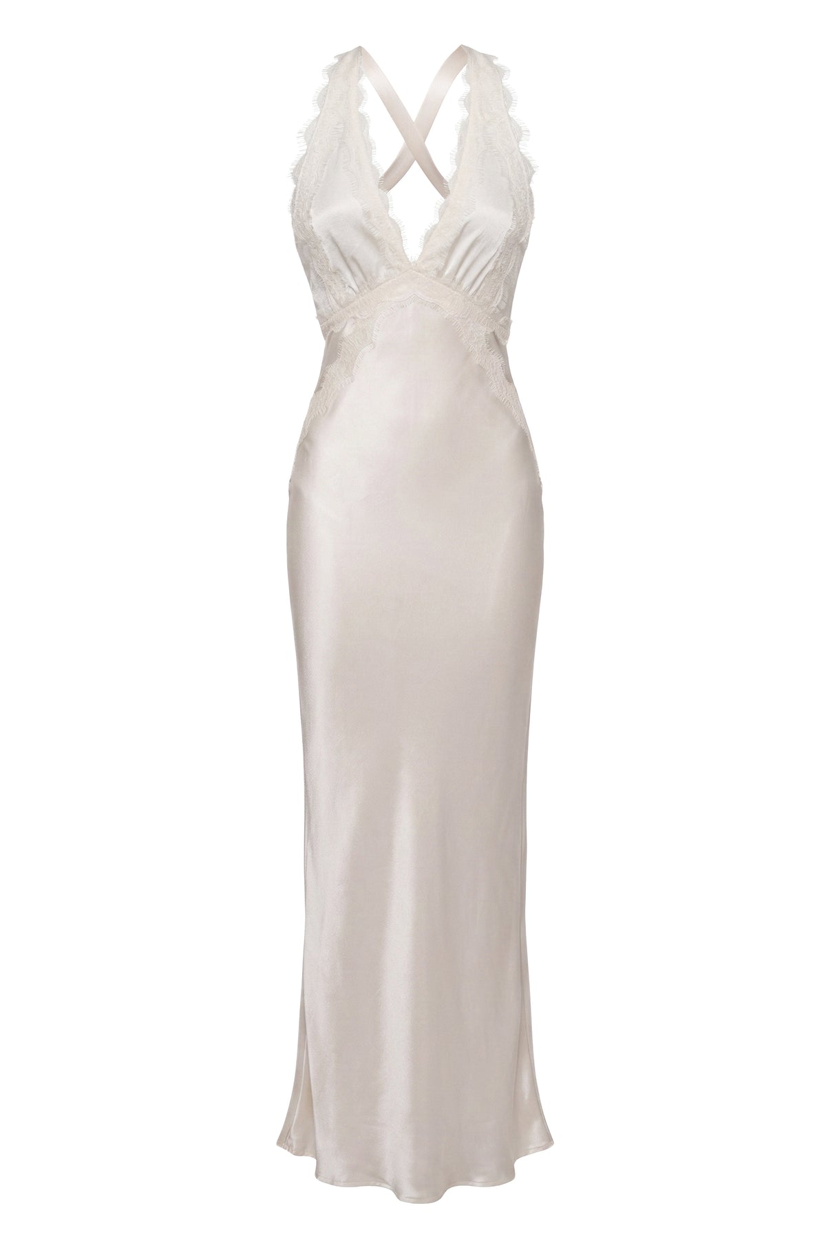 Ivory Satin Evenings Maxi Dress