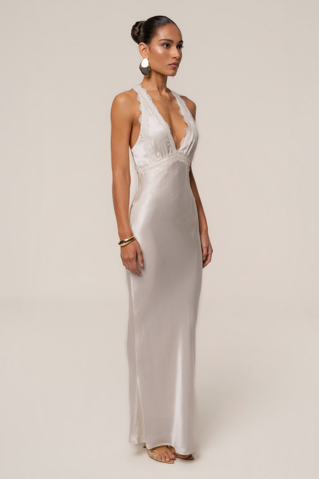 Ivory Satin Evenings Maxi Dress