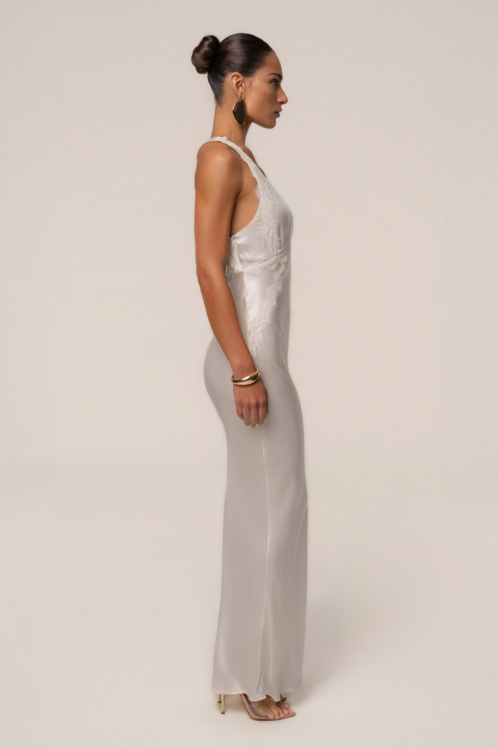 Ivory Satin Evenings Maxi Dress