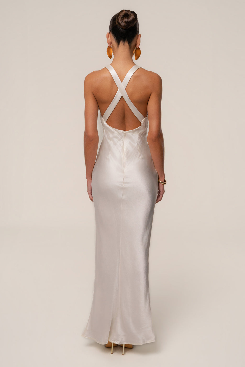 Ivory Satin Evenings Maxi Dress