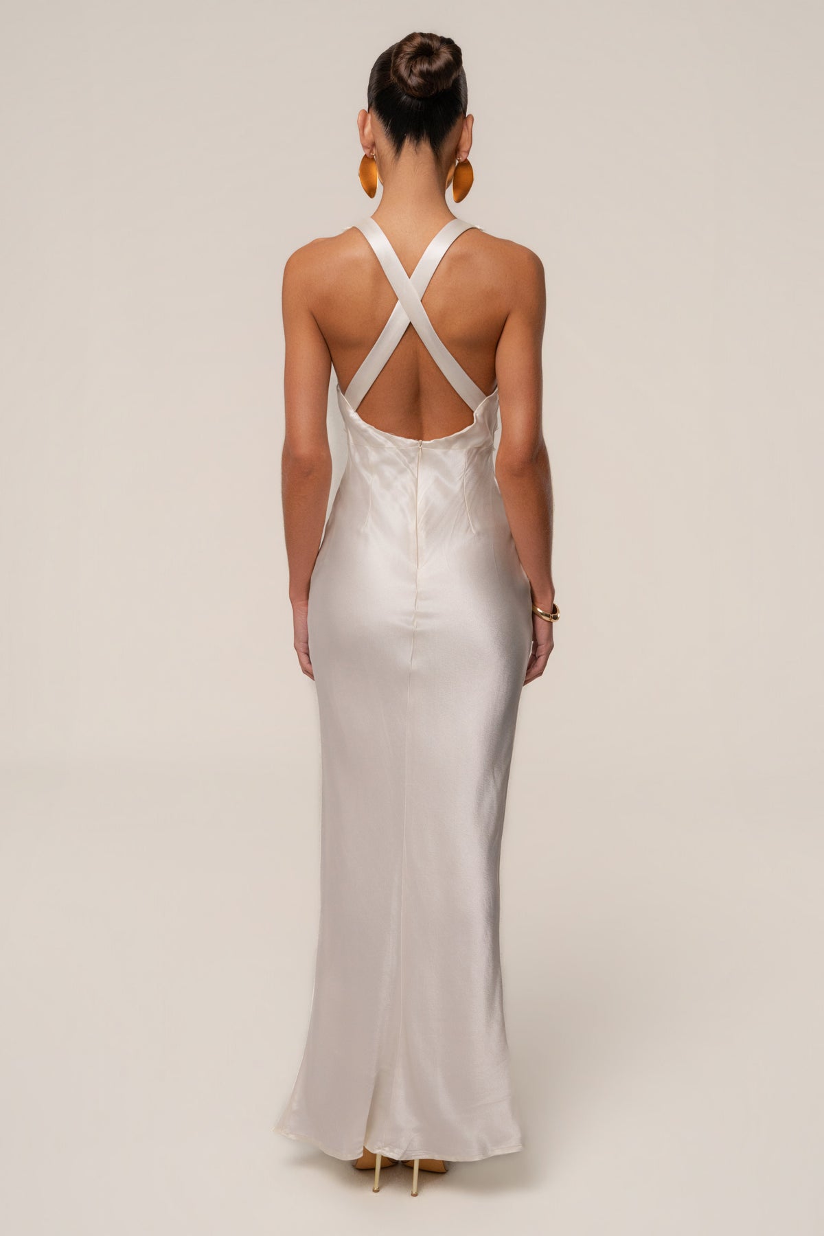 Ivory Satin Evenings Maxi Dress