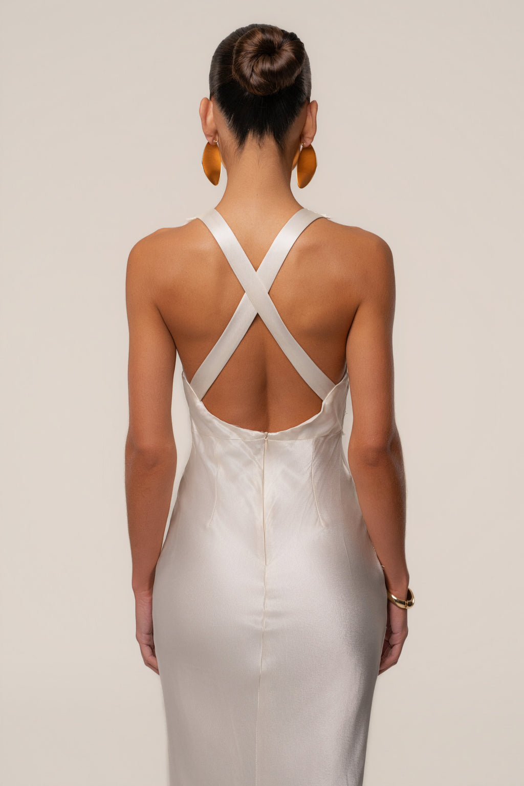 Ivory Satin Evenings Maxi Dress