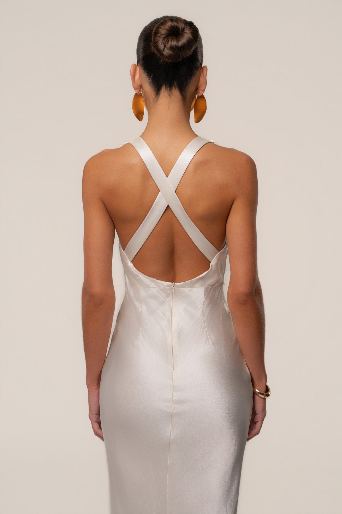 Ivory Satin Evenings Maxi Dress