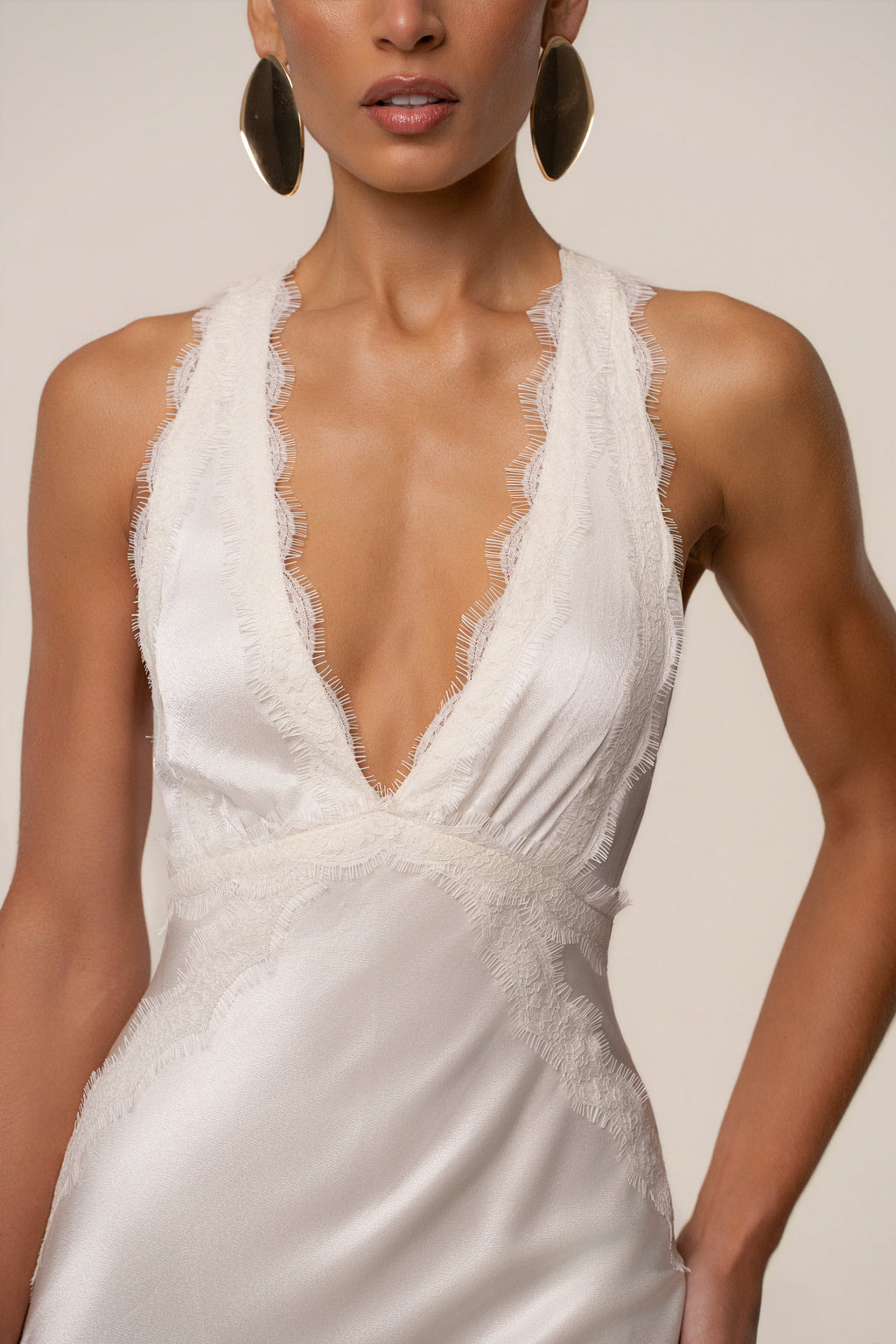 Ivory Satin Evenings Maxi Dress