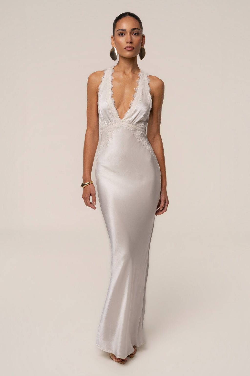 Ivory Satin Evenings Maxi Dress