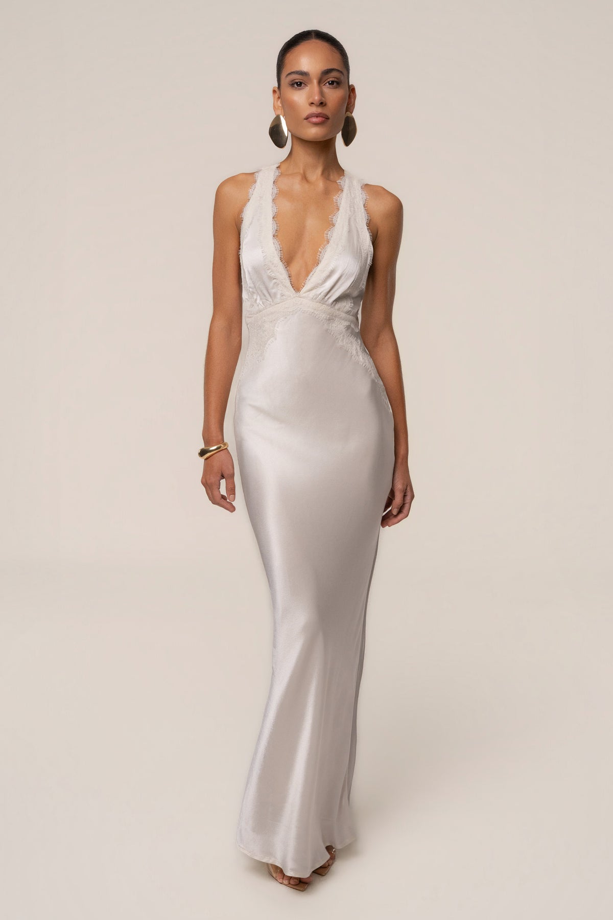 Ivory Satin Evenings Maxi Dress