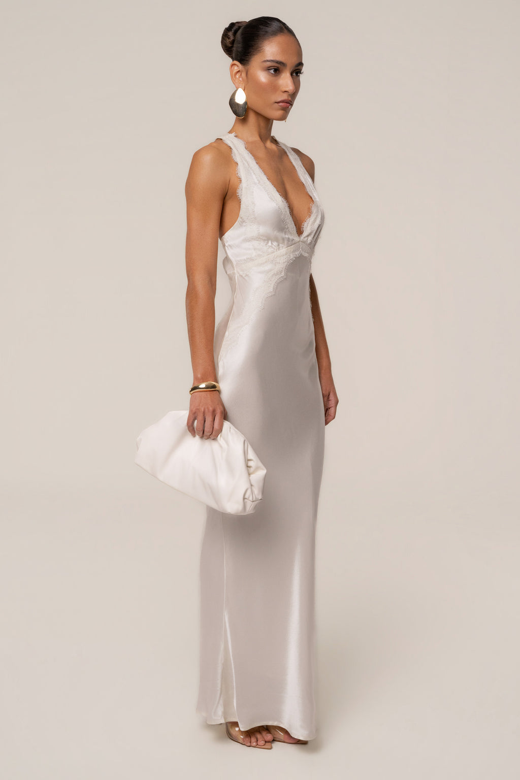 Ivory Satin Evenings Maxi Dress