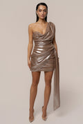 Beige Night Spark Drape Dress