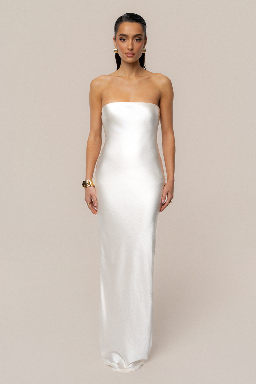 Ivory Regal Rising Satin Maxi Dress