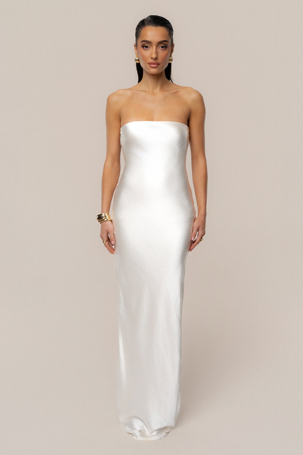 Ivory Regal Rising Satin Maxi Dress