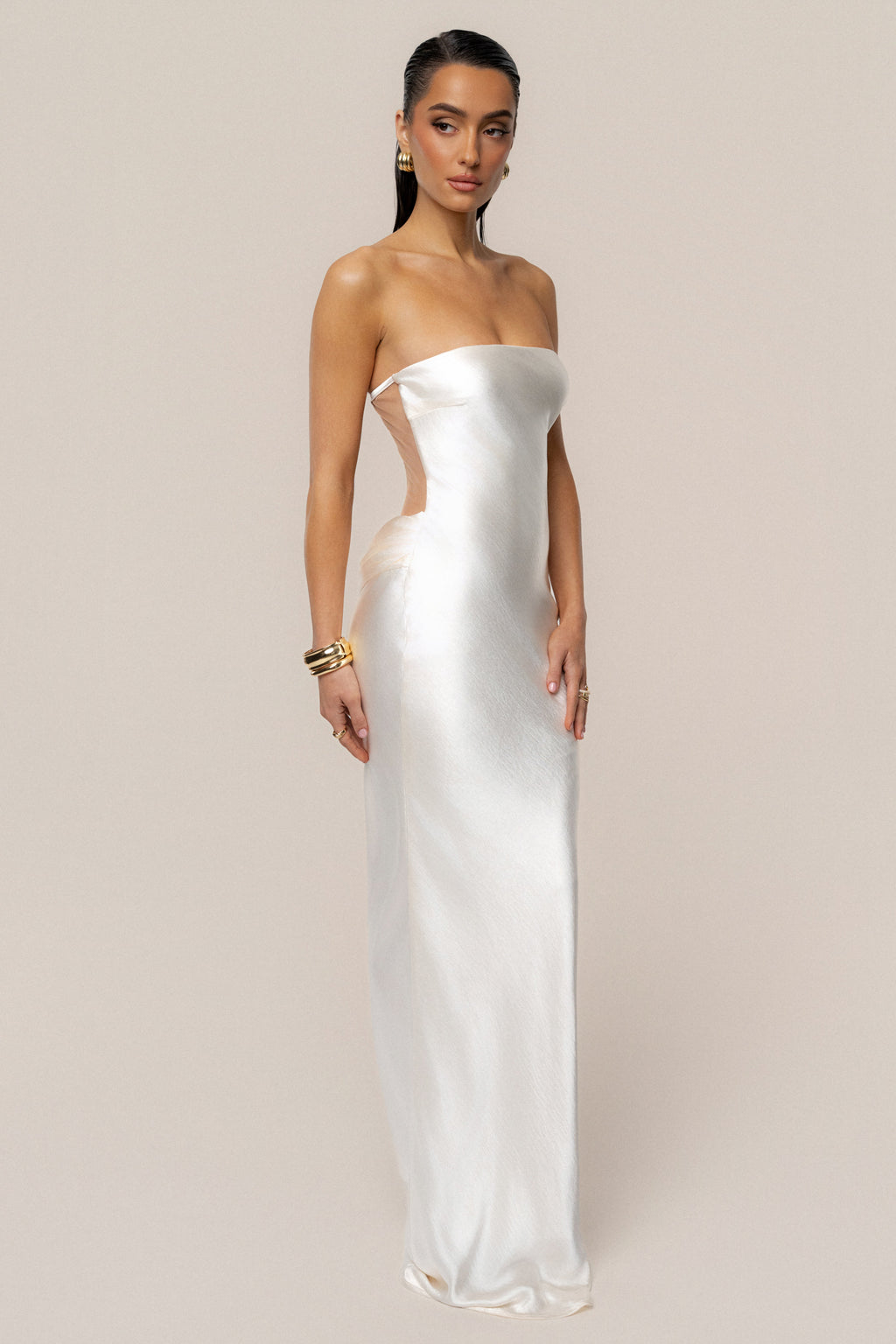 Ivory Regal Rising Satin Maxi Dress