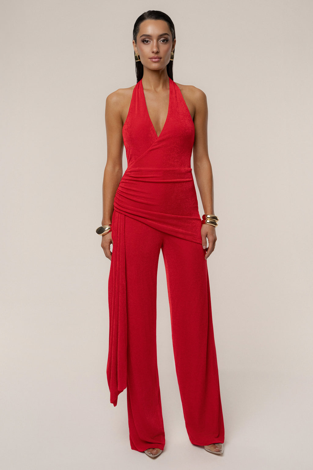 Red Rustic Charm Halter Jumpsuit