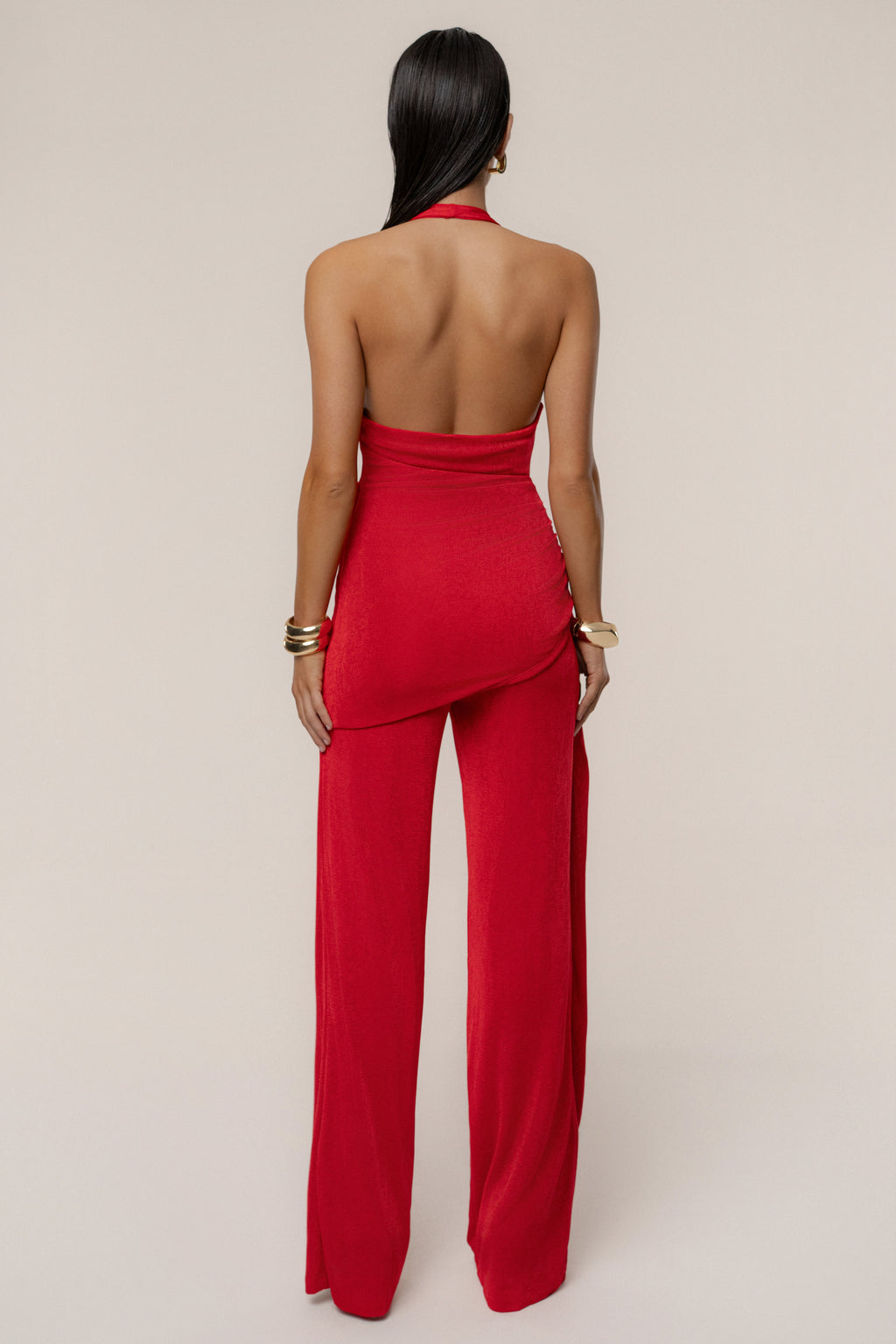 Red Rustic Charm Halter Jumpsuit