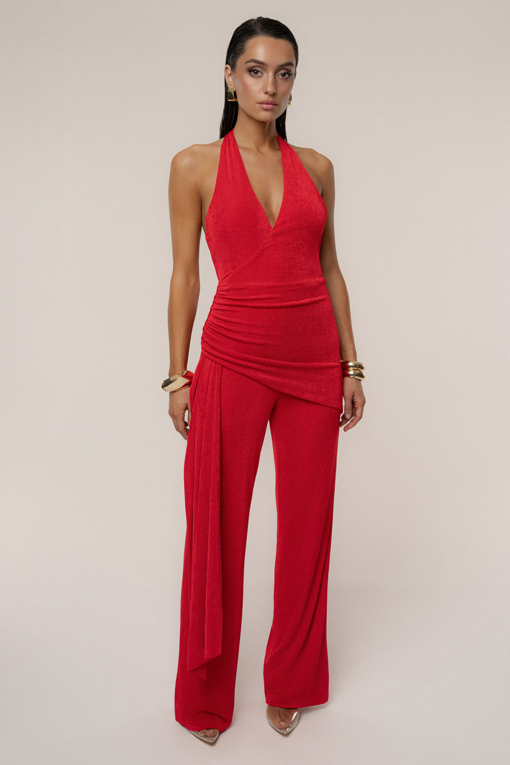 Red Rustic Charm Halter Jumpsuit
