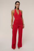 Red Rustic Charm Halter Jumpsuit