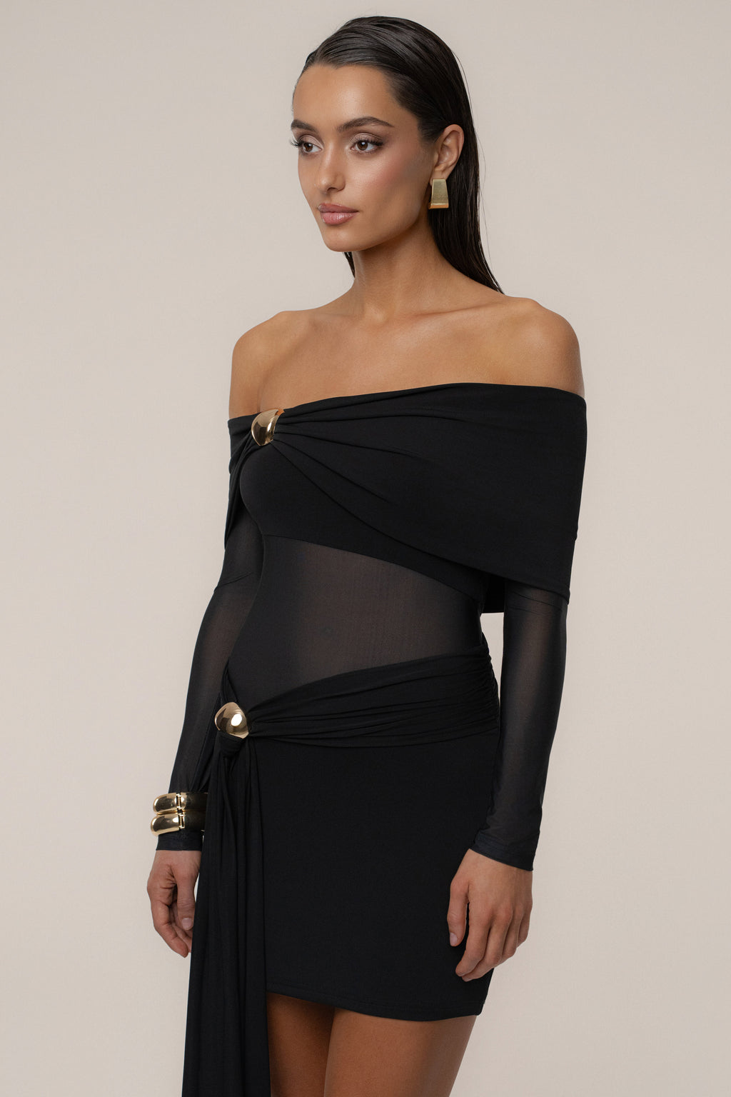 Black Glow State Drape Dress