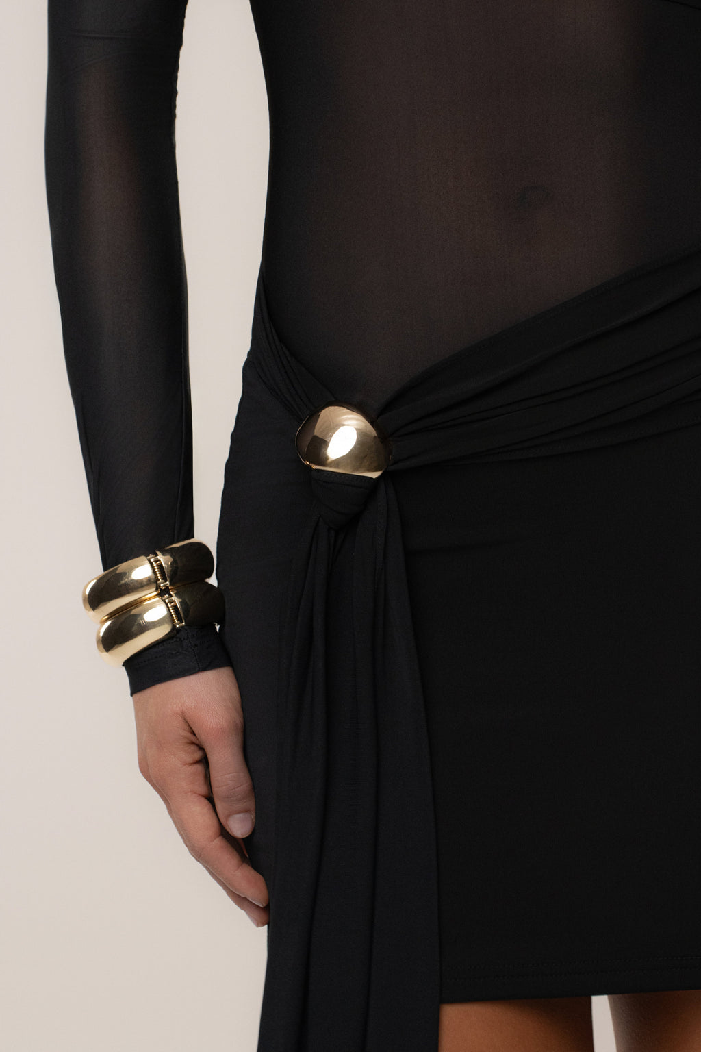 Black Glow State Drape Dress