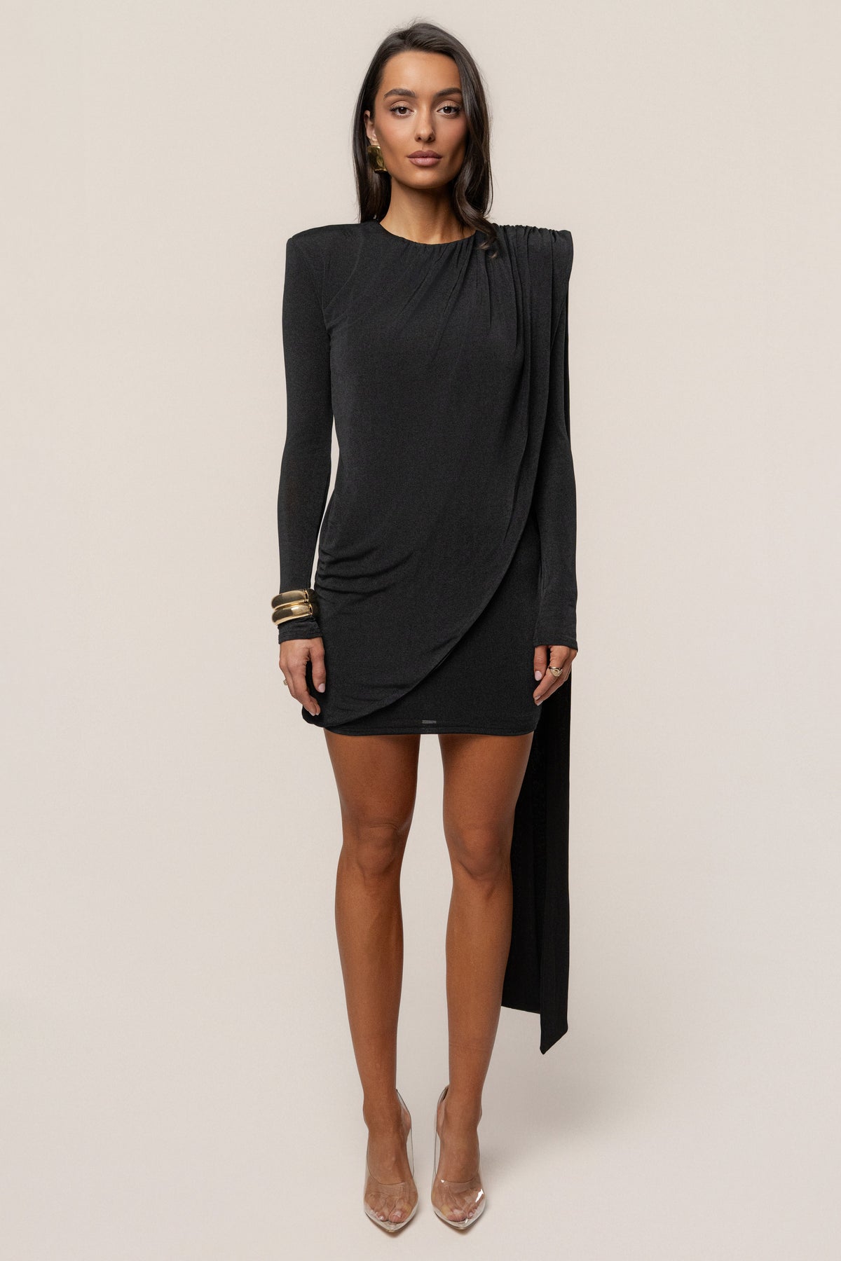Black Midnight Draped  Mini Dress
