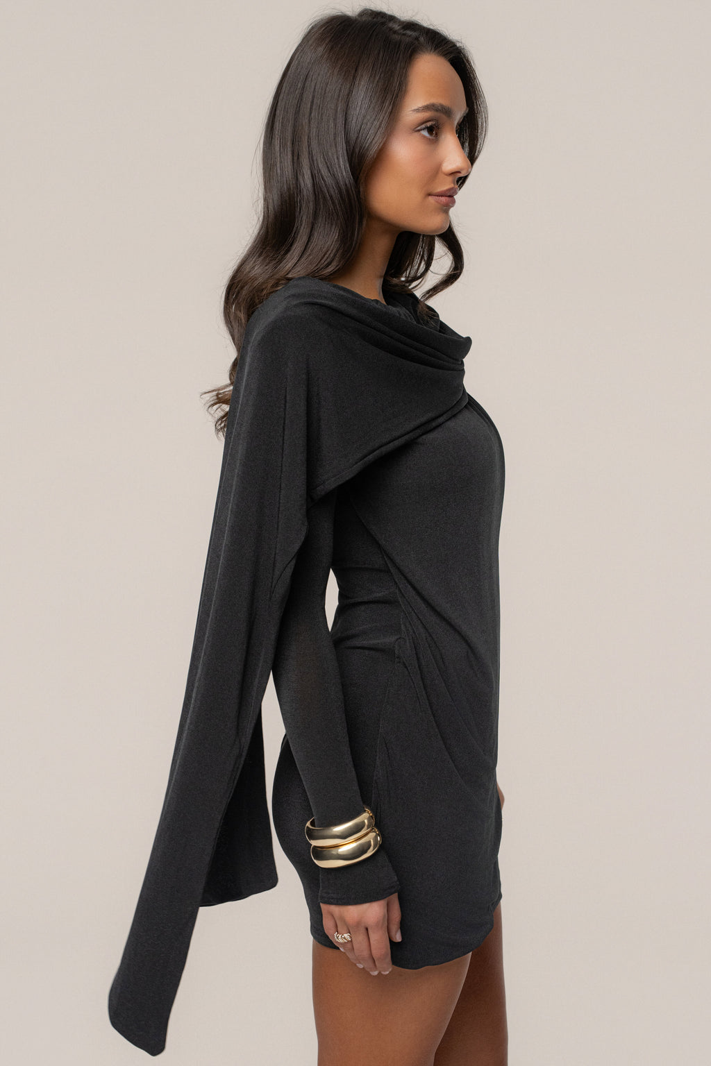 Black Midnight Draped  Mini Dress