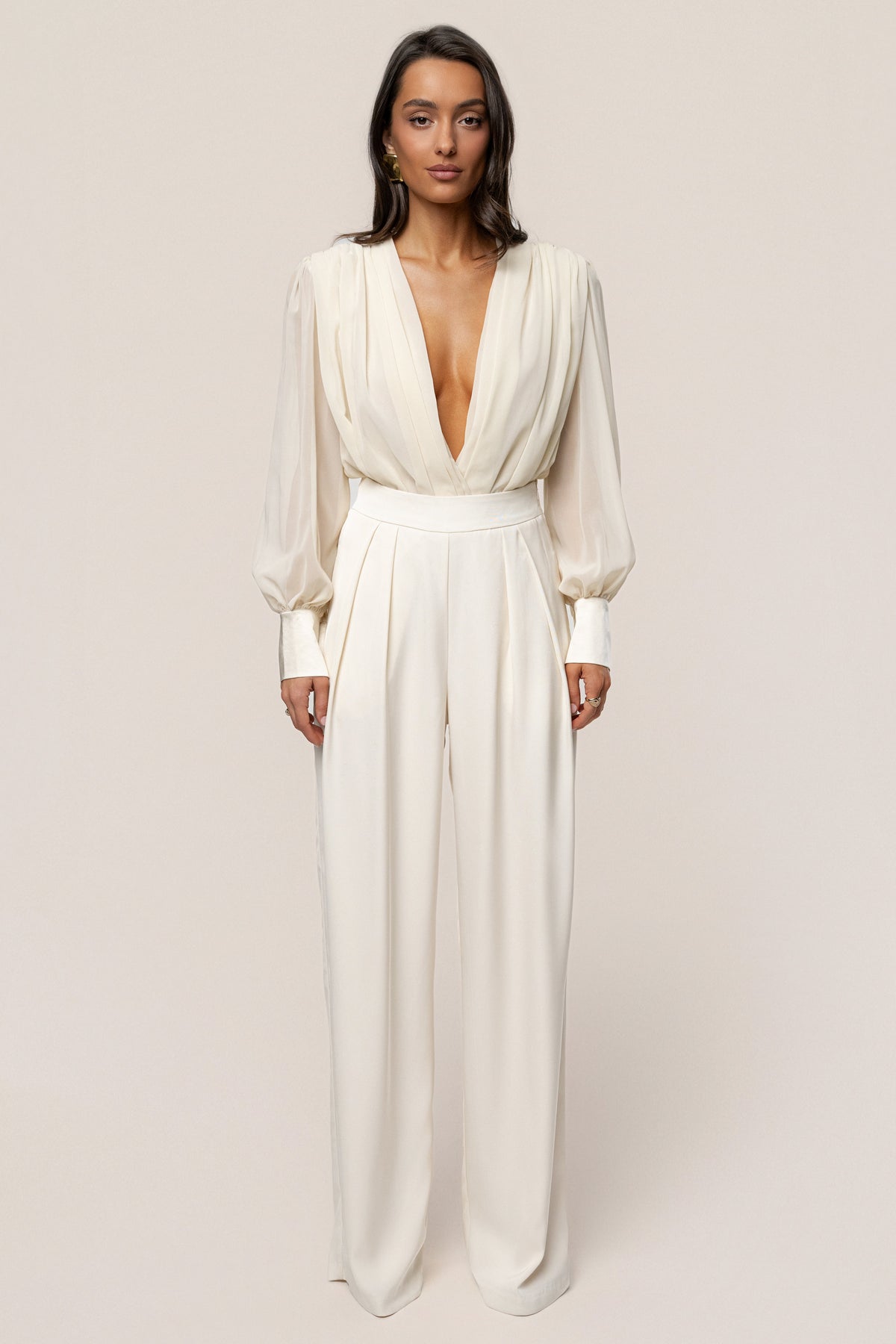 Ivory Refined Pleated Chiffon Top