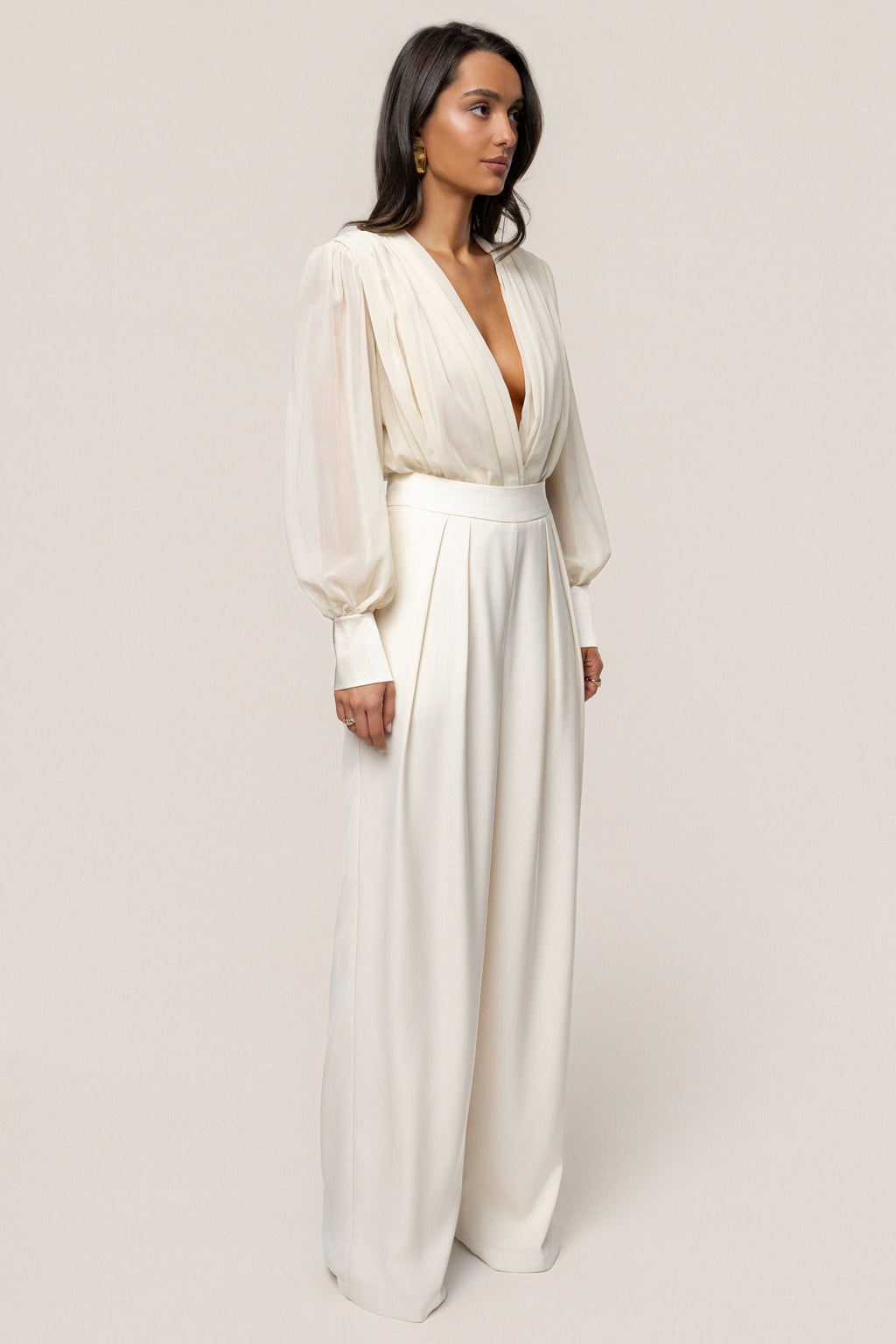 Ivory Refined Pleated Chiffon Top