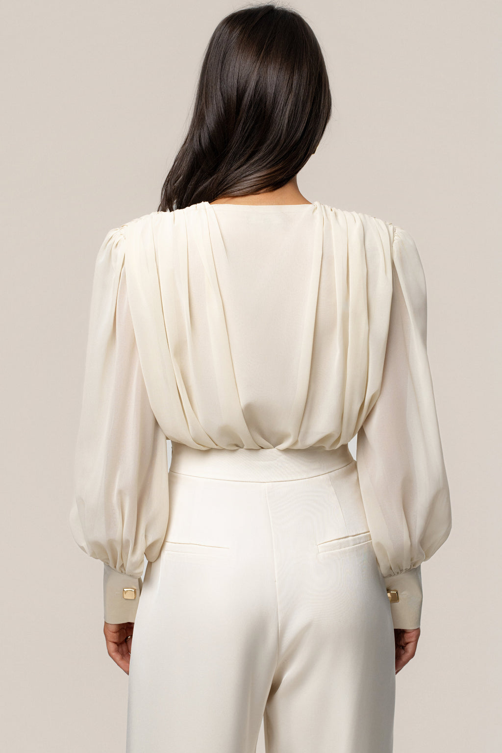 Ivory Refined Pleated Chiffon Top
