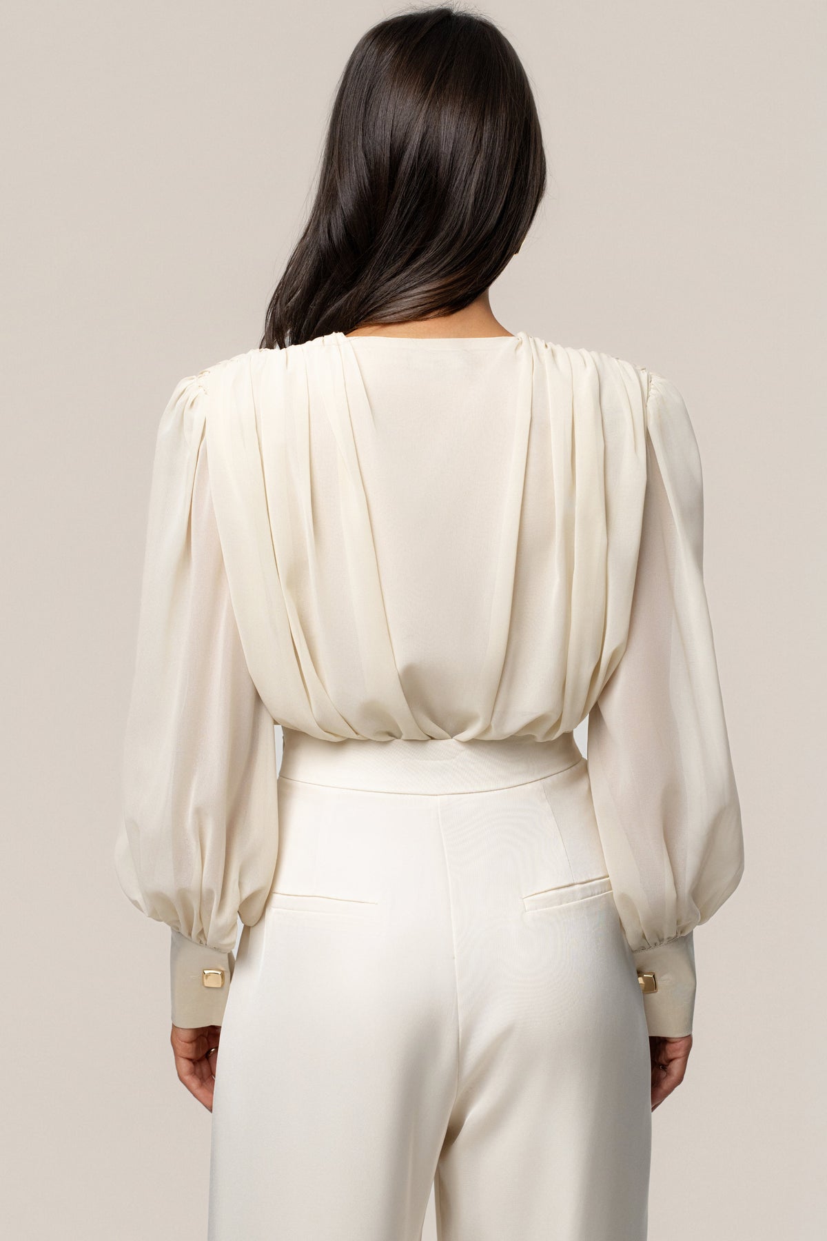 Ivory Refined Pleated Chiffon Top