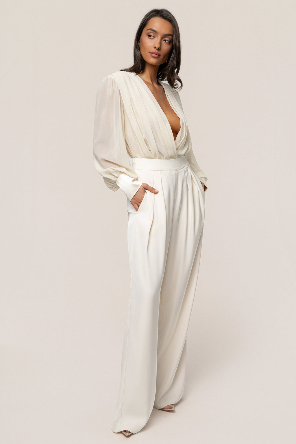 Ivory Refined Pleated Chiffon Top