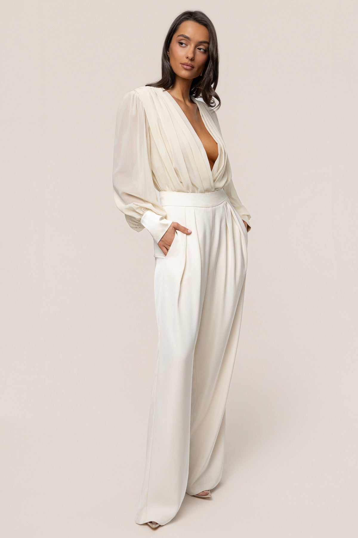 Ivory Refined Pleated Chiffon Top