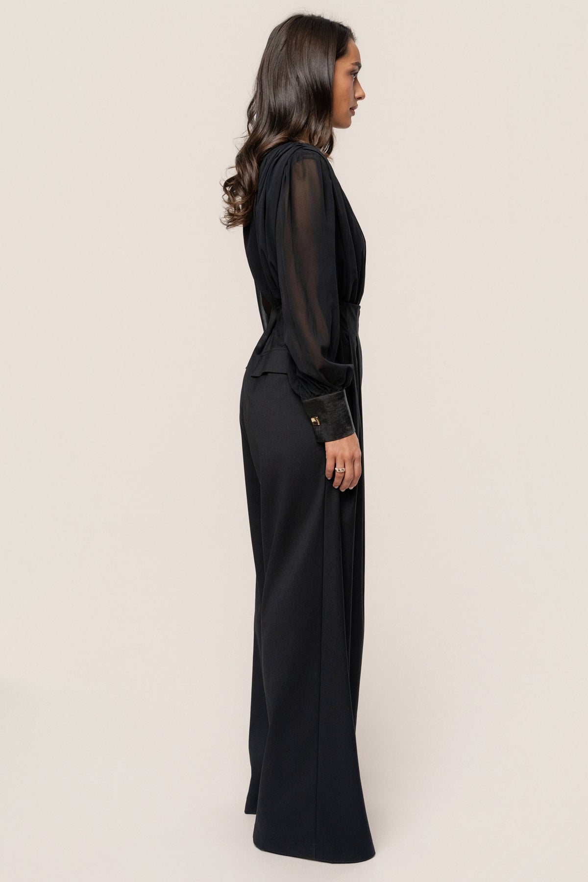Black Refined Pleated Chiffon Top
