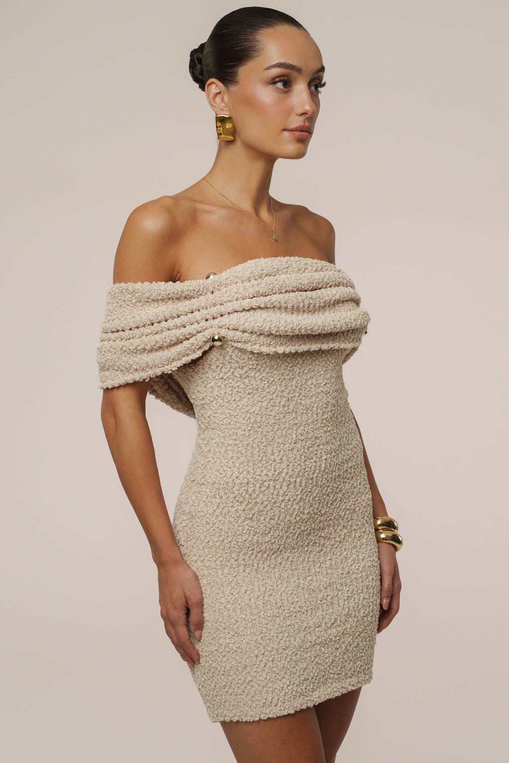 Beige Pour Over Mini Dress