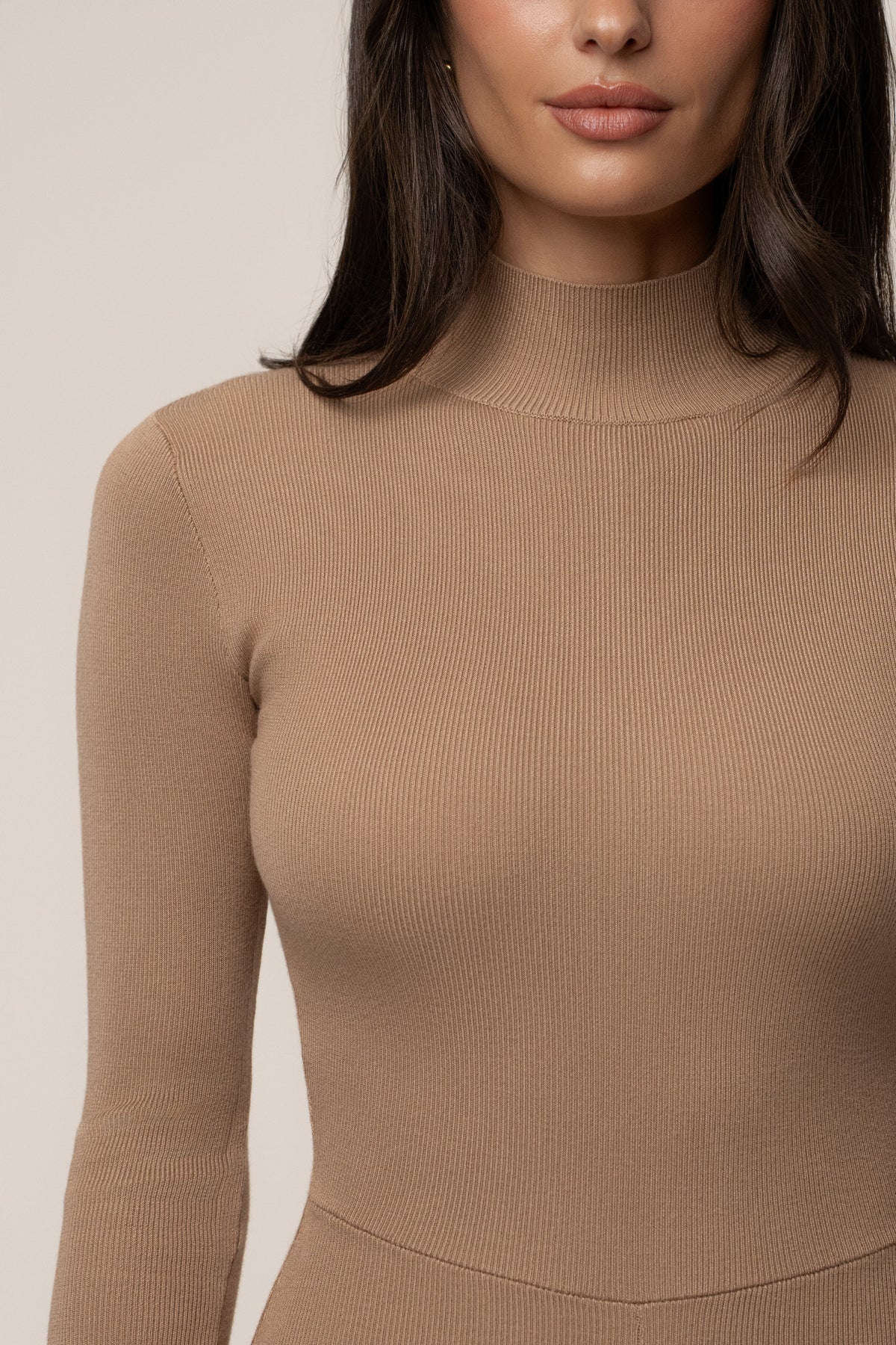 Tan Noel Sweater Knit Jumpsuit