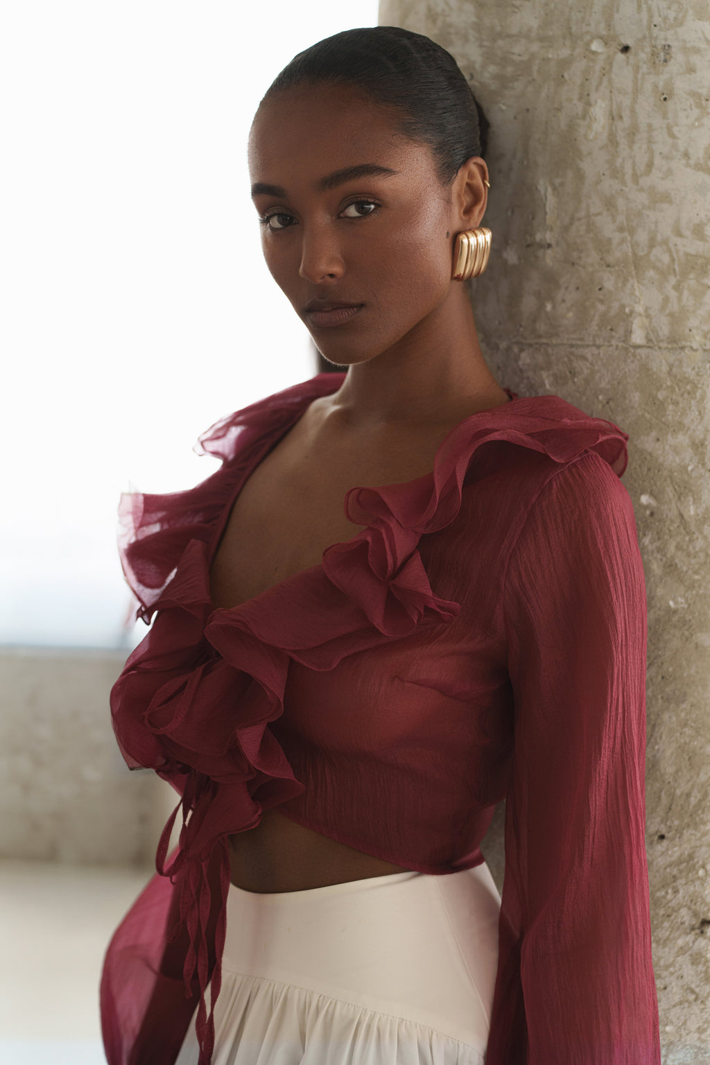 Berry Delilah Ruffled Top